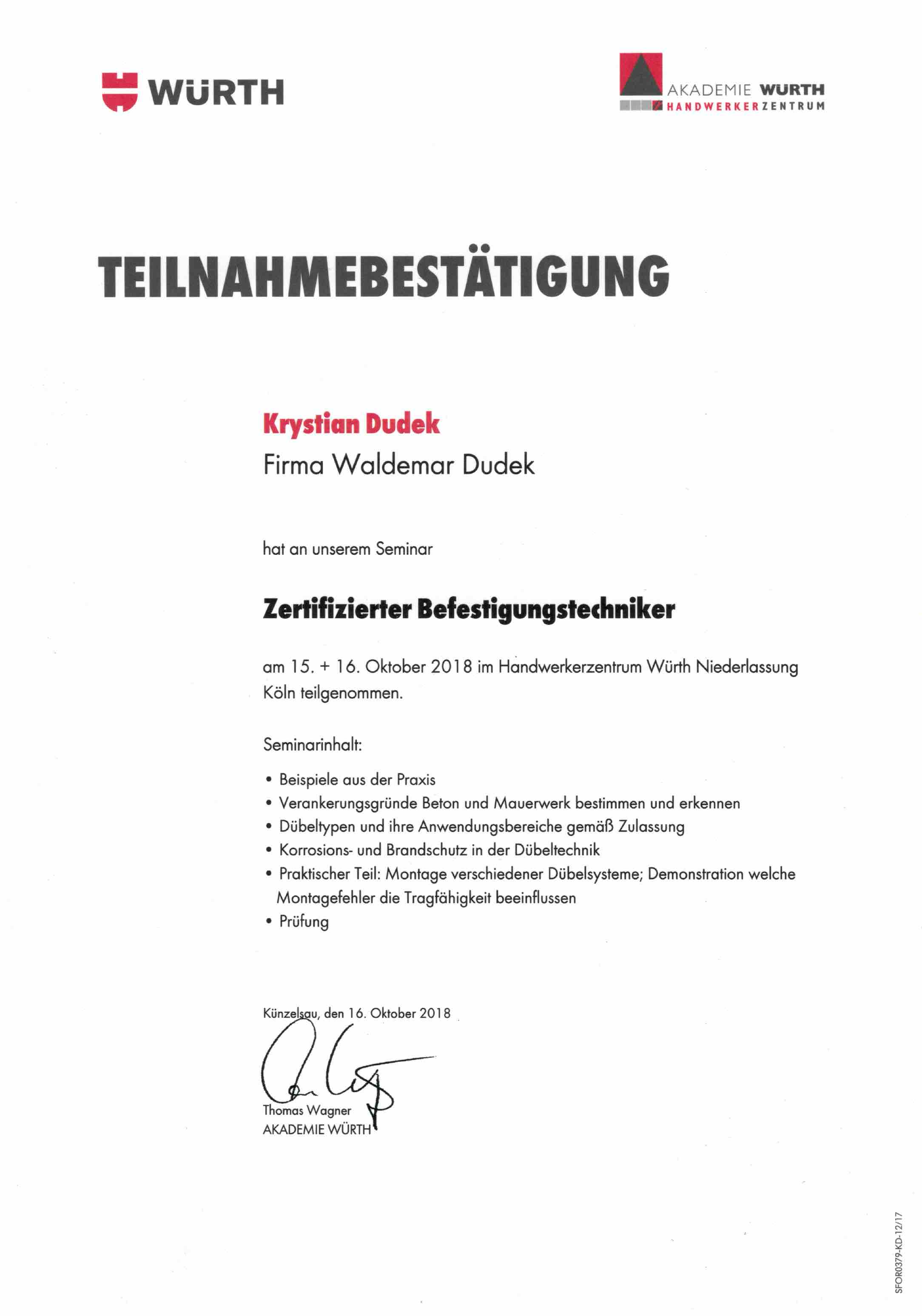 Befestigungstechniker